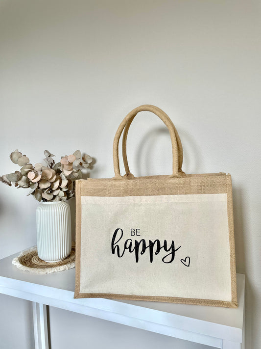 Sac toile de jute - Be Happy