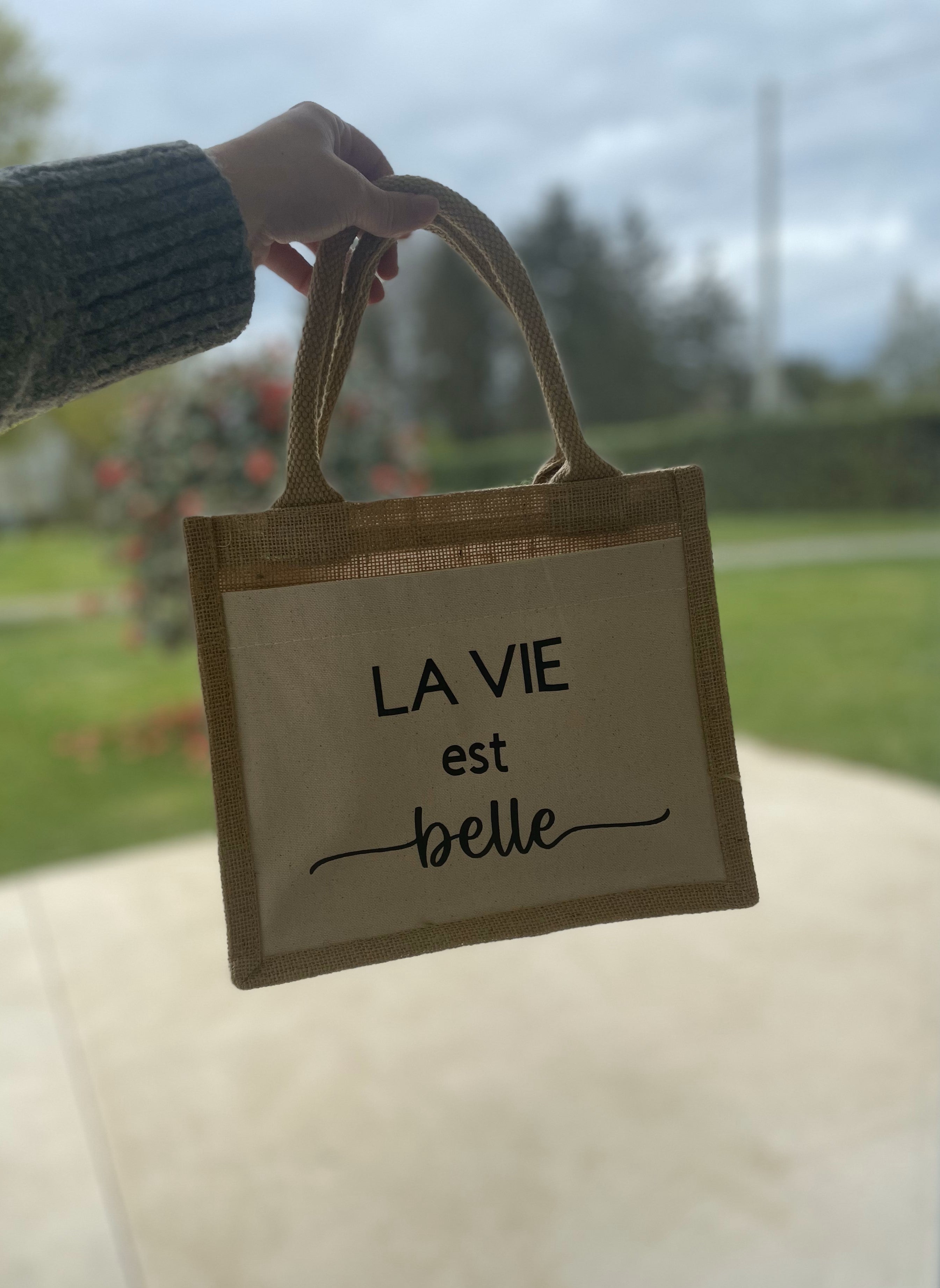 Petit sac toile de jute La vie est belle Toile de jute simple